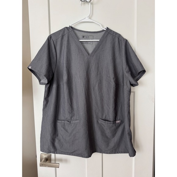 Figs Tops - FIGS Casma V-Neck Scrub Top Heather Charcoal Grey Technical Collection 3XL